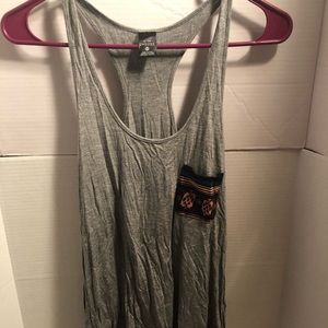 Gray tank top with tribal print front pocket